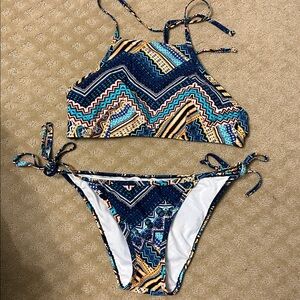 Express Blue and Orange Print Bikini, Medium/Large, NWOT